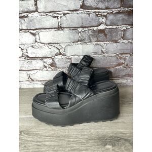 Vic Matie Black Leather Strap Slingback Platform Wedge Sandals Women 37EU/6.5 US